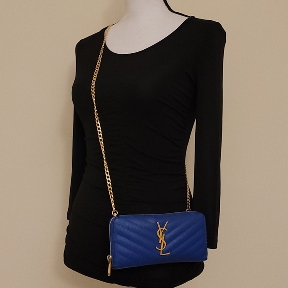 Yves Saint Laurent Bags Ysl Zip Caviar Leather Crossbody Wallet